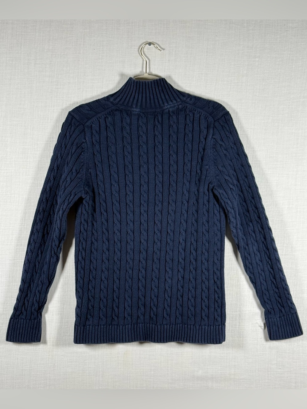 LL Bean Women’s Navy Blue Cotton Cable Knit Shawl Collar Sweater Medium - Picture 7 of 9